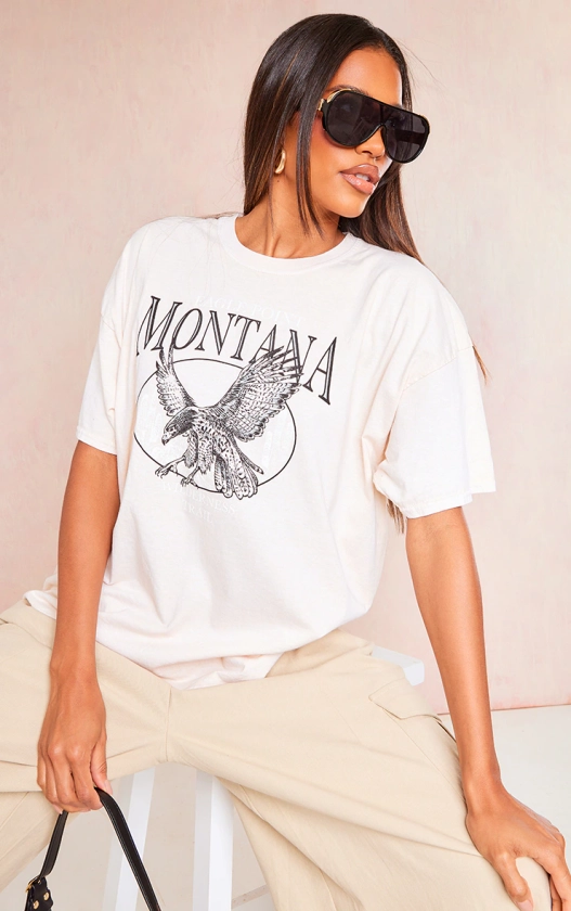 Butter Cream Montana Logo Oversized Washed T Shirt