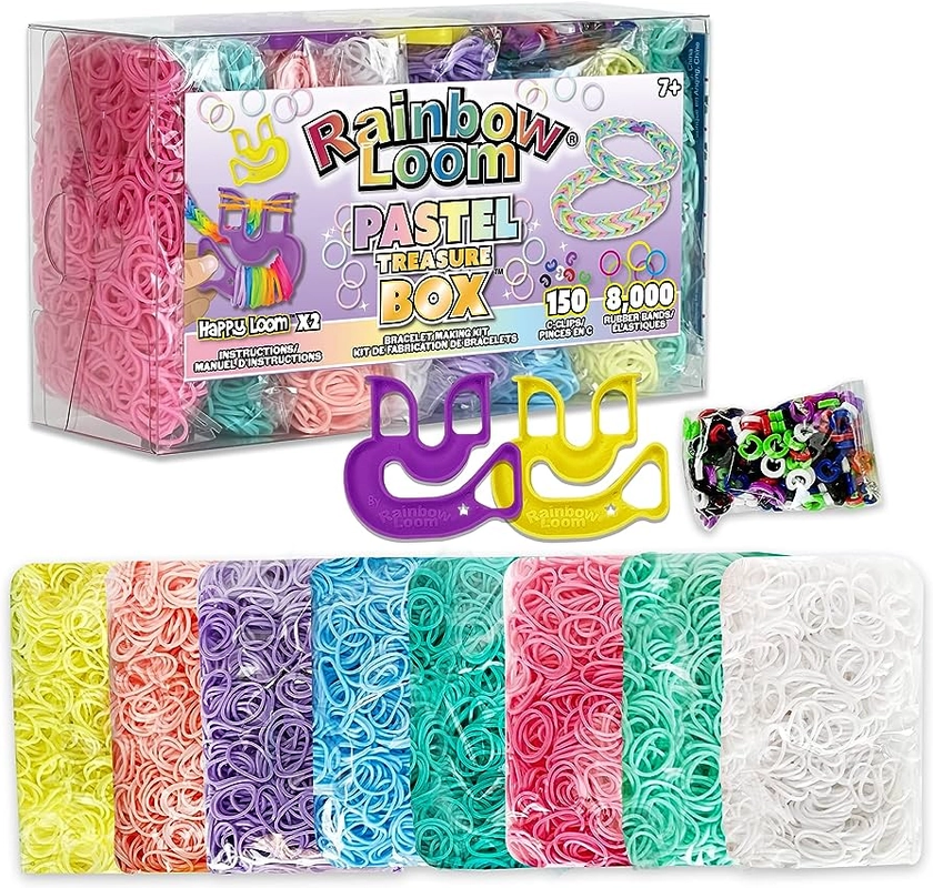 Rainbow Loom® Treasure Box Pastel Edition, 8,000 Rubber Bands in 8 Different Pastel Colors, and a Bonus of 2 Happy Looms, Great Activities for Boys and Girls 7+