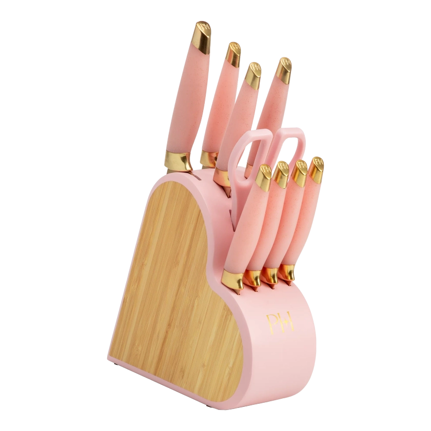 Paris Hilton 10-Piece Heart-Shaped Stainless Steel Knife Block Set, Pink