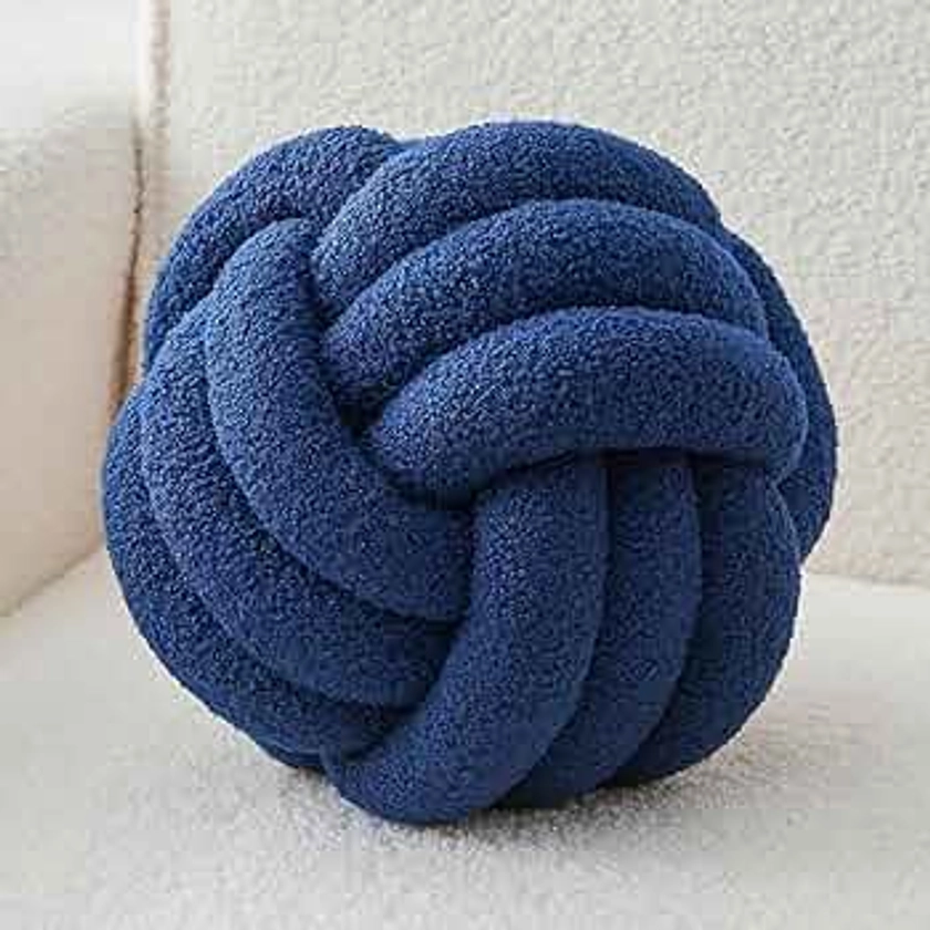 Decorative Throw Knot Pillow Ball for Home Chair Sofa Couch Bed Aesthetic Round Decor Pillows Lambswool Knotted Pillow Cushion (Navy Blue, 11 inches)