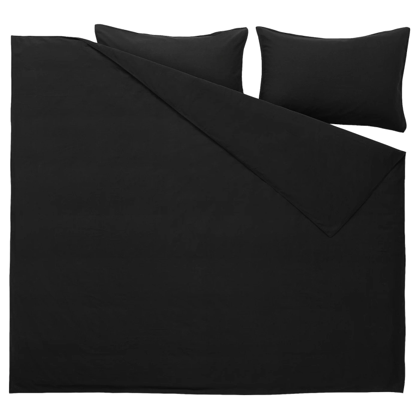 ÄNGSLILJA duvet cover and 2 pillowcases, black, 240x220/50x80 cm - IKEA