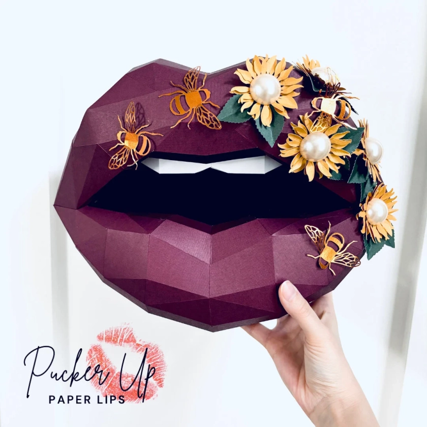 Merlot Garden Flowers Paper Lips Art for Home Office or Salon Fashion Lover Gift for Makeup Artist - Etsy