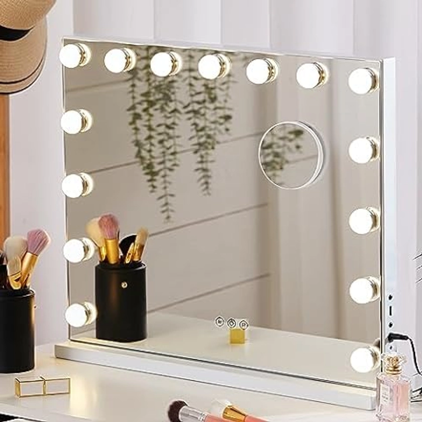 Akynite Mirror Lights 14 Bulbs Hollywood Style with USB Cable, 3 Colour Changing & 10 Brightness, Long Mirror Lights Stick On for Makeup, LED Vanity Lights for Dressing Table (No Mirror & USB Adapter)           [Energy Class A+]