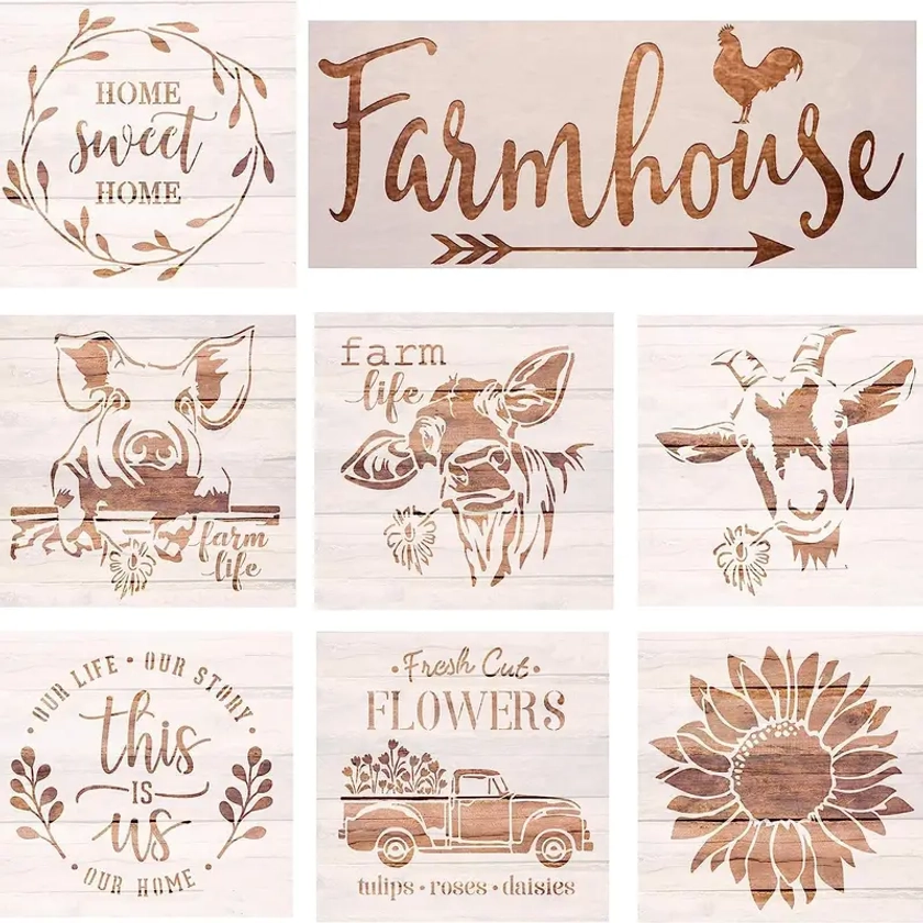 Farmhouse Stencils Farm Theme Reusable Stencils For Painting On Wood, Cow/ Sunflower/ Vintage Truck Or Other Pattern Stencil For Scrapbooking Drawing