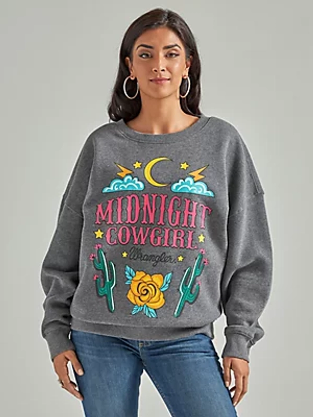 Women's Wrangler Retro® Midnight Cowgirl Oversized Sweatshirt in Grey