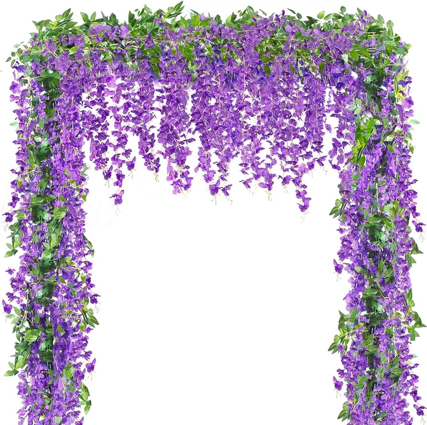 Amazon.com: Sggvecsy 6Pcs Wisteria Garland Artificial Flowers Garland Fake Hanging Wisteria Vines Rattan Silk Hanging Flower Vines for Home Garden Outdoor Wedding Arch Party Ceremony Total 35.4Ft (Purple) : Home & Kitchen