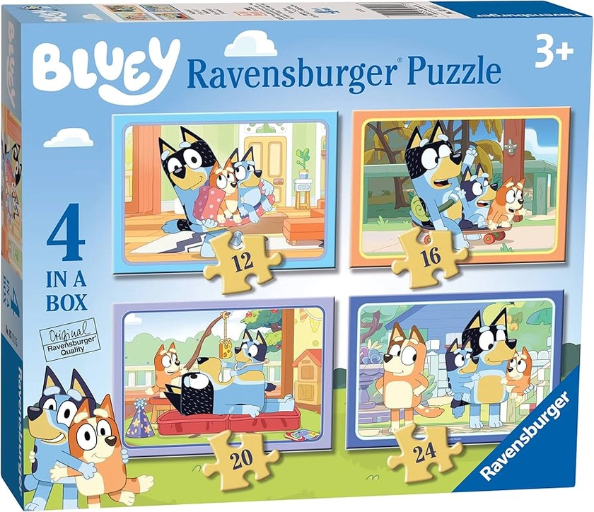 Ravensburger Bluey Toys - 4 in Box Jigsaw Puzzles for Children Age 3 Years Up - 12, 16, 20, 24 Pieces - Gifts for Kids