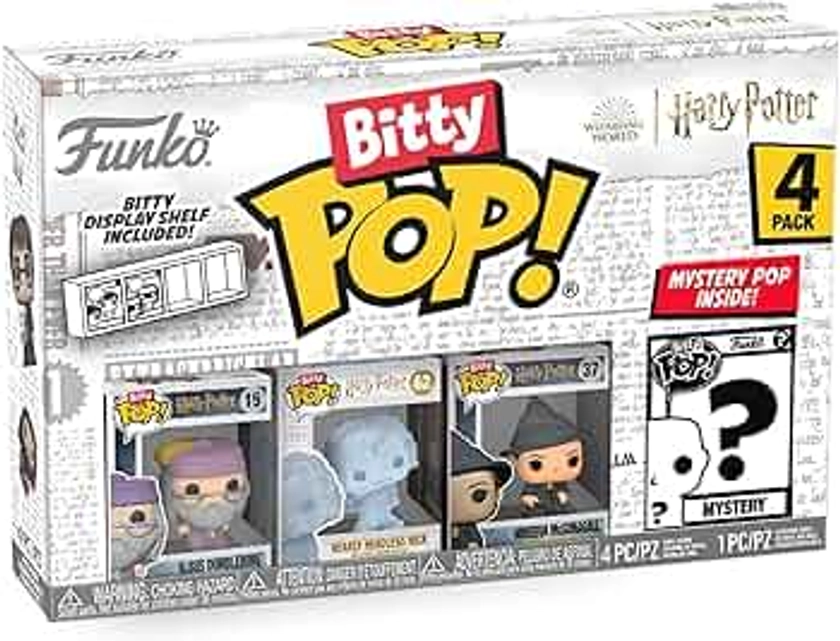 Funko Bitty Pop! Harry Potter - Albus Dumbledore™, Nearly Headless Nick™, Minerva McGonagall™ et Une Mini-Figurine Mystère en Surprise - 2.2 Cm Collectionnable - Étagère Empilable Incluse