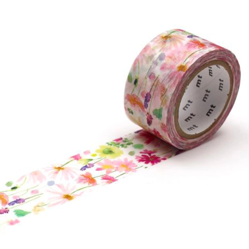 Masking Tape - BlueBellGray - Fleurs d'été Aquarelle - 24 mm - 7 m - Masking tape à motif - Creavea