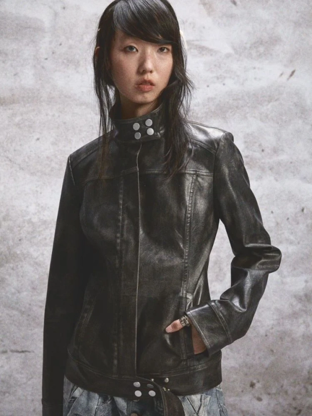 Old Lapel Slim Leather Coat Jacket【s0000005767】