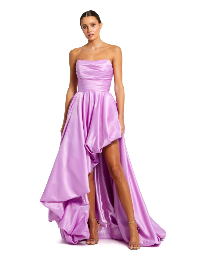 Strapless Ruched High Low Gown