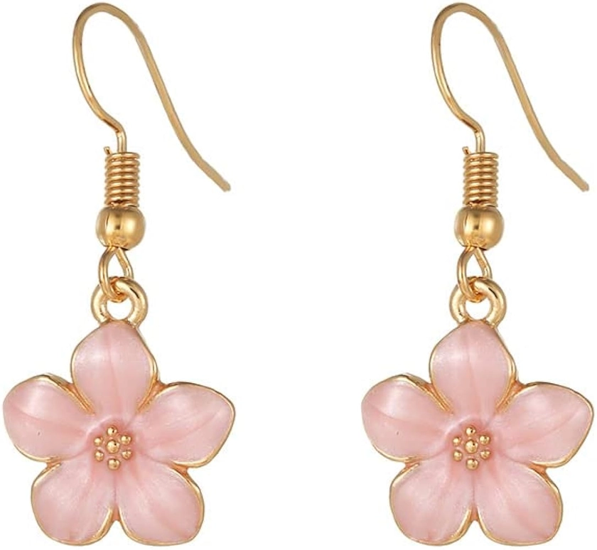 Sweet Cherry Blossom Flower Dangle Earrings Multicolor Enamel Drop Earrings for Women Jewelry