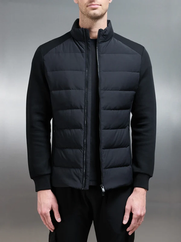 Hybrid Technical Puffer Jacket in Black