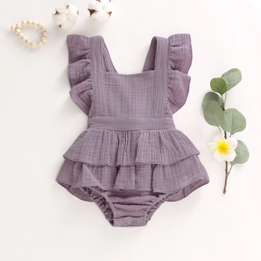 Baby Girl Romper, Ruffle Bottom Romper, Baby Girl Ruffle Romper, Gauze Muslin Romper, Cotton Baby Romper, Baby Girl Outfit, Baby Clothes