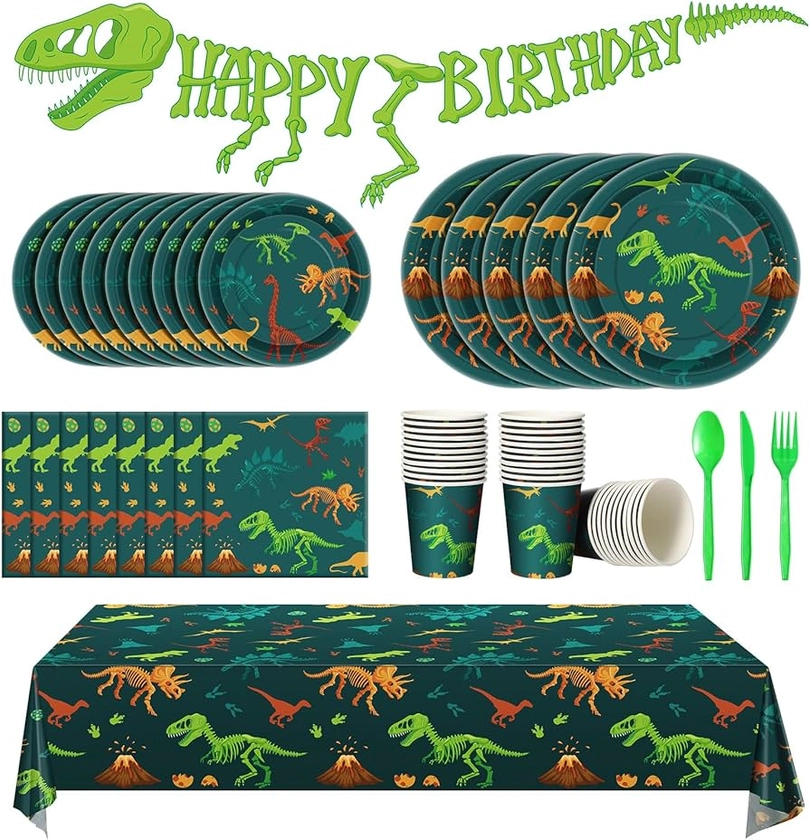 Amazon.com: Uiifan 171 Pcs Dinosaur Party Supplies Include Dinosaur Birthday Paper Plates Cups Napkins Tableware Set Dinosaur Tablecloth Banner for Boys Kids Baby Shower Dino Theme Birthday Party Decorations : Toys & Games