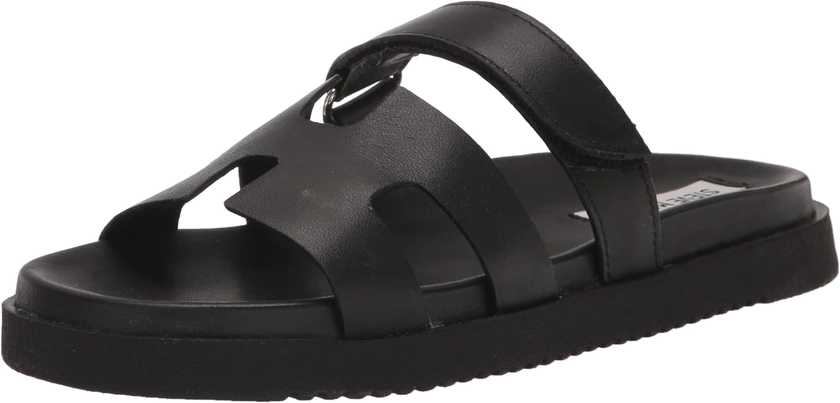 Amazon.com | Steve Madden Women's Mayven Slide Sandal, Black Leather, 5.5 | Slides