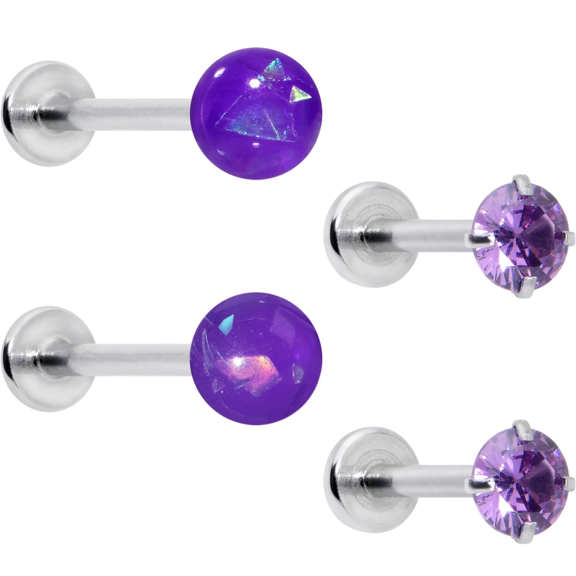 16 Gauge 5/16 3/8 Purple Gem Faux Opal Labret Monroe Tragus Set of 4