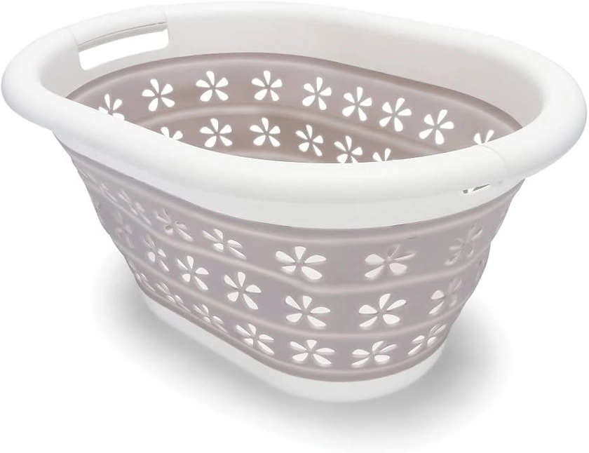Amazon.com: Camco Collapsible Laundry Basket | Features Simple Pop-Open & Collapse-Down Design | Waterproof for Easy Clean-Up | Measures 14.5” x 19.75” x 2.5”/10” Collapsed/Expanded, Taupe & White (51951) : Camco: Home & Kitchen