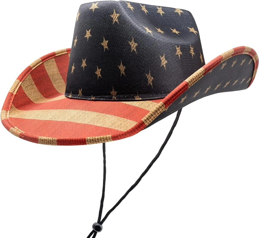 Western Style Tea Stained Vintage American (USA) Flag 4th of July & Summer Party Cowboy Hat - (Unisex)