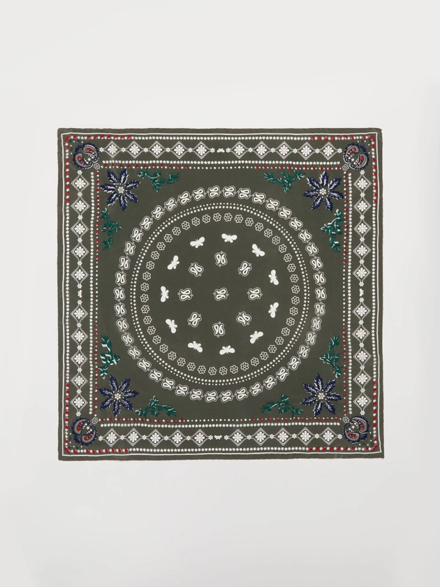 Silk scarf with print and embroidery detail, kaki | Weekend Max Mara 