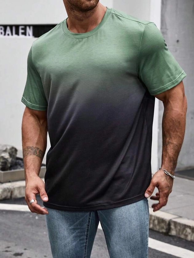 Manfinity Homme Men's Plus Size Gradient Color Round Neck Short Sleeve T-shirt