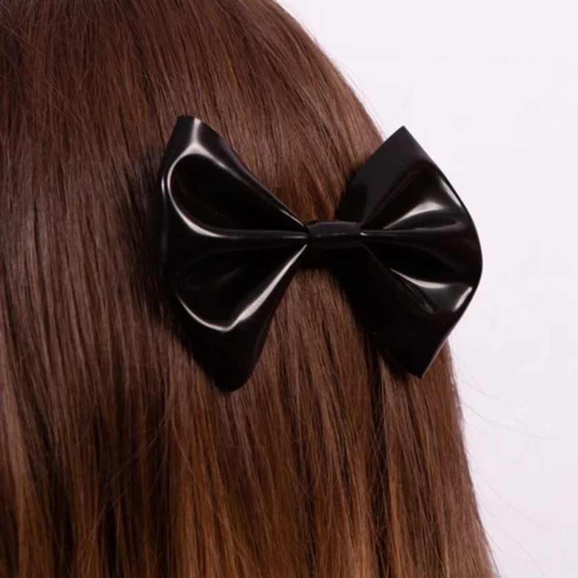 Large Black Hair Bow - Yami Kawaii - Sailor Moon - Latex Clothing - Hair Accessories for Women - Shiny Hair Clip - Goth Hair Accessory