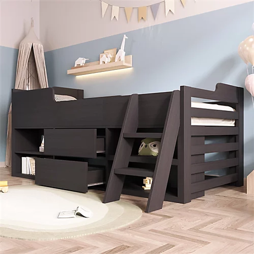 Cabin Bed Mid Sleeper Bed Frame Storage Kids Wooden bed with Drawers Shelf Storage Low Sleeper Bed-3ft Single Frame Only | DIY at B&Q