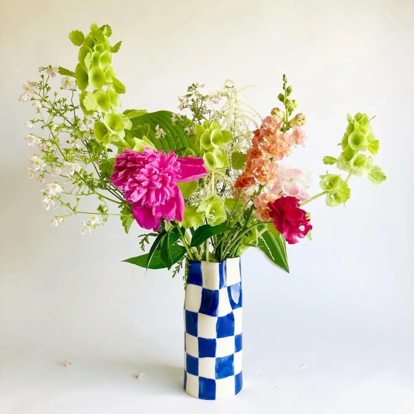 Handmade Ceramic Vase With Blue Checkers - Etsy Australia