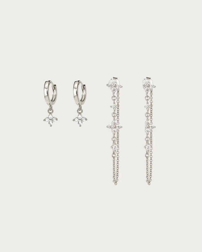 Silver Lucky Clover Earrings Set | En Route Jewelry | En Route Jewelry