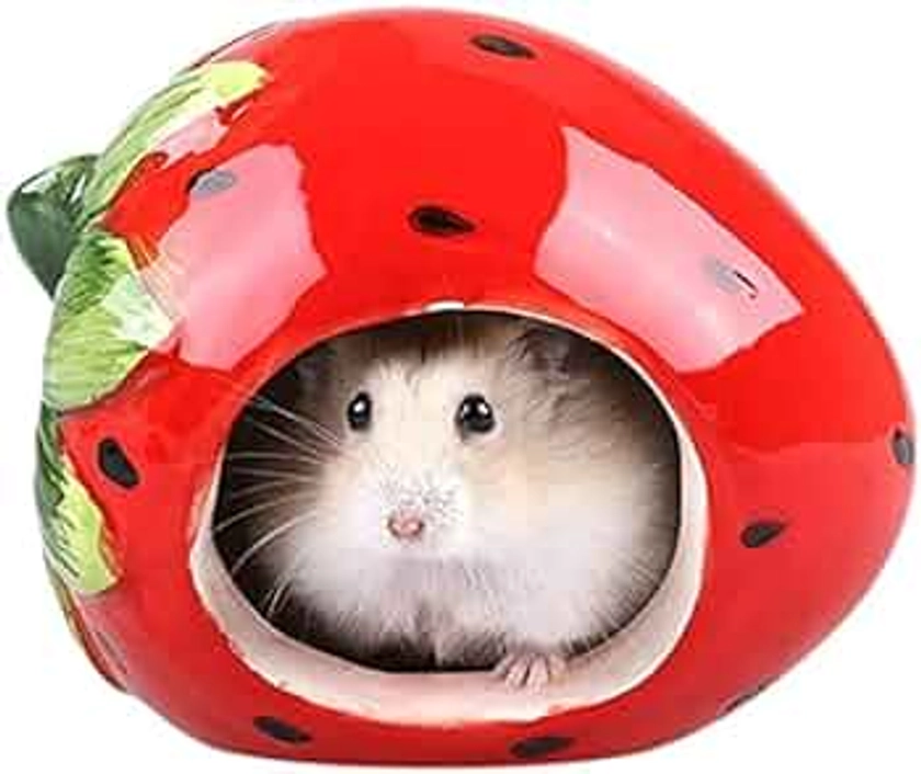 Cool Hamster House Hideout Ceramics Strawberry Shape Bed Cute Small Animal Pet Squirrel Hedgehog Chinchilla Nest Hamster Cage Accessories
