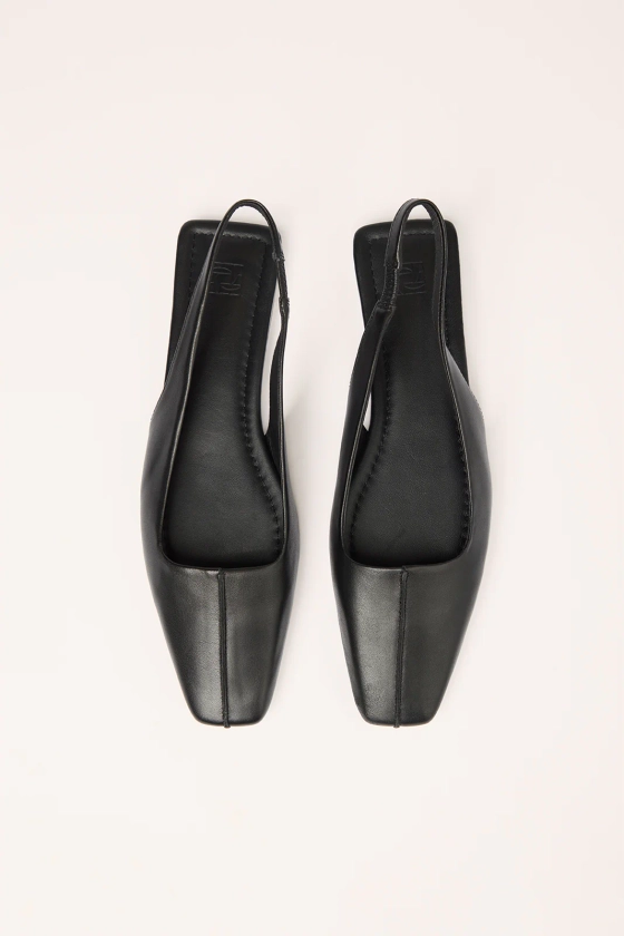 Maggie Black Leather Flat Square Toe Slingback Shoe – Elka Collective
