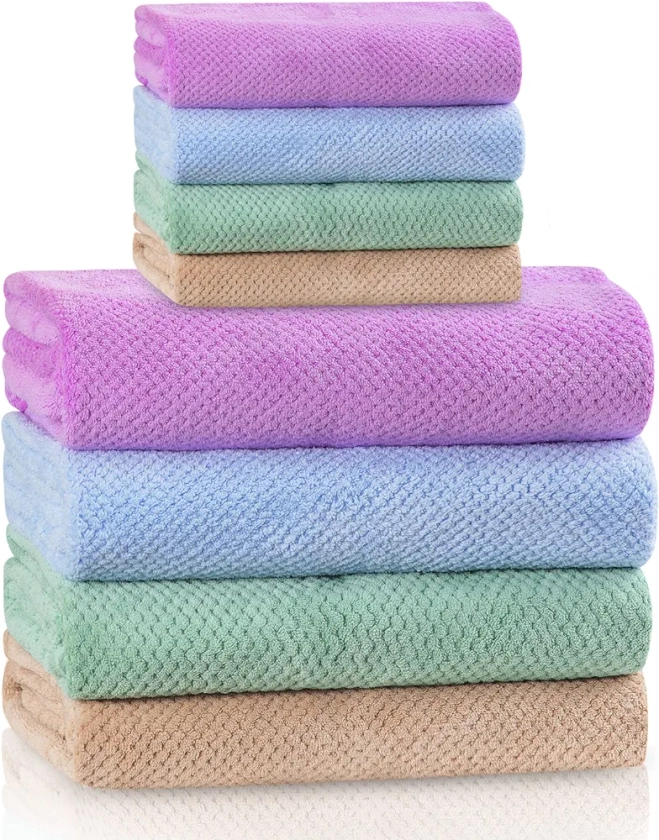 4 Colors Microfiber Towel Set | Super Soft and Absorbent Quick-Dry Lightweight 4 Bath Towels 4 Hand Towels for Shower Pool Beach Bathroom