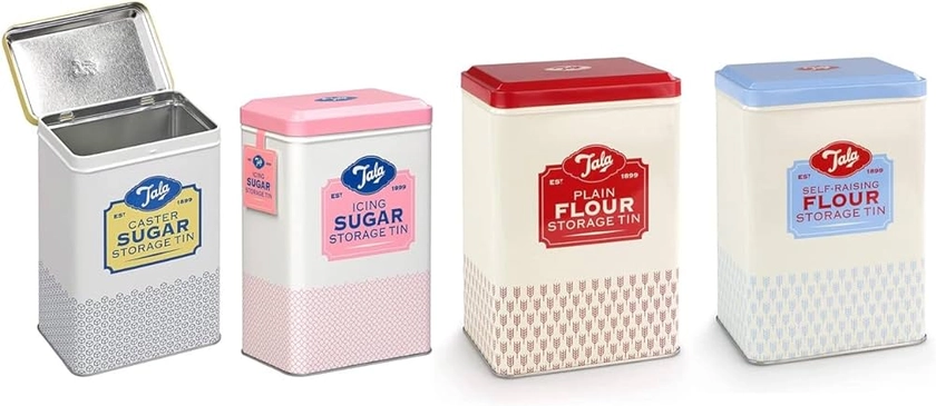 Tala Originals Food Storage Tin Set, Storage Tins for Self Rasing Flour, Plain Flour, Caster Sugar and Icing Sugar, Each tin holds a full bag, Ideal for Storage, Perfect for Display! : Amazon.co.uk: Home & Kitchen