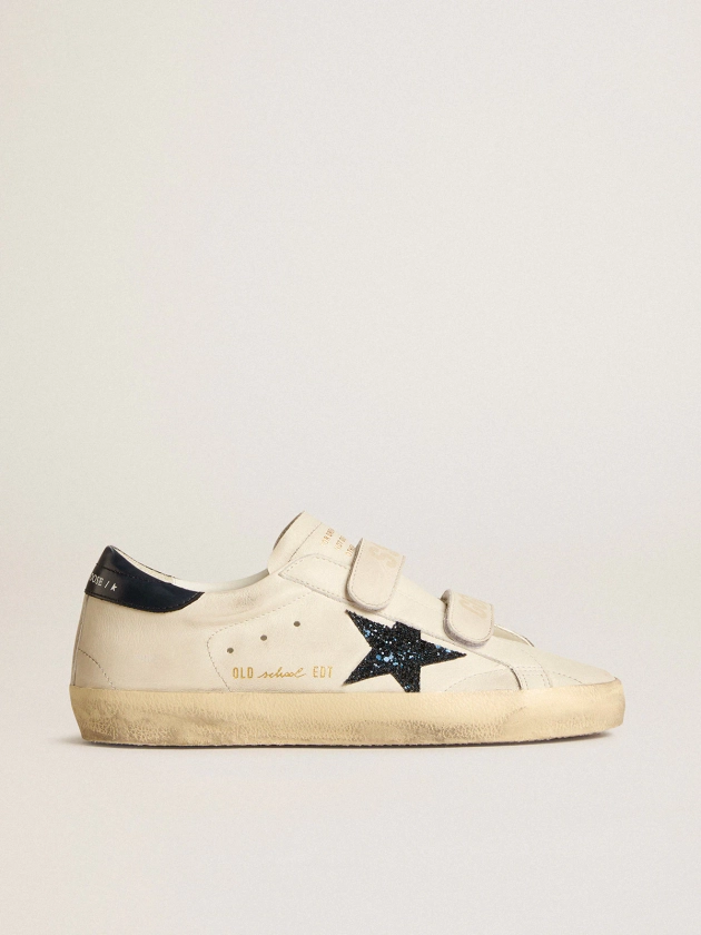 Old School en cuir avec étoile à paillettes bleues et contrefort en cuir bleu | Golden Goose