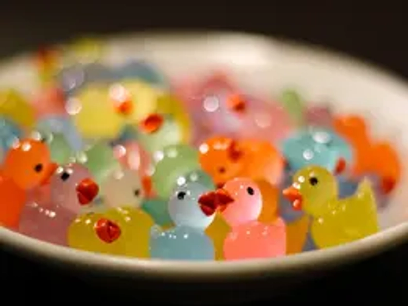 20 Tiny Glow in the Dark Colorful Ducks great for gifts and love