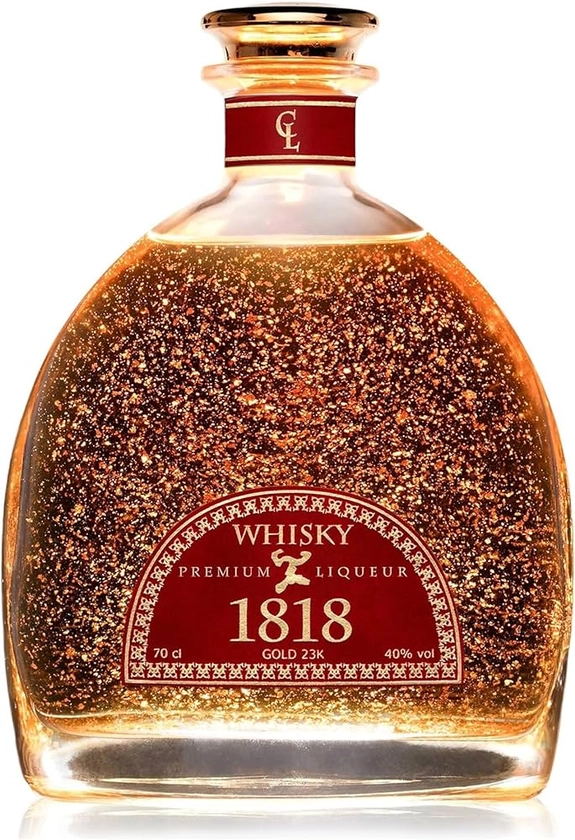 CONDE LUMAR - Whisky 1818 Feuille d'or 23 Carats - Cadeau Original Femme et Homme - Affinage en Fûts de Bourbon et de Sherry - Premium Liqueur pour Offrir Avec Certificat Or - 40% Vol 70 cl