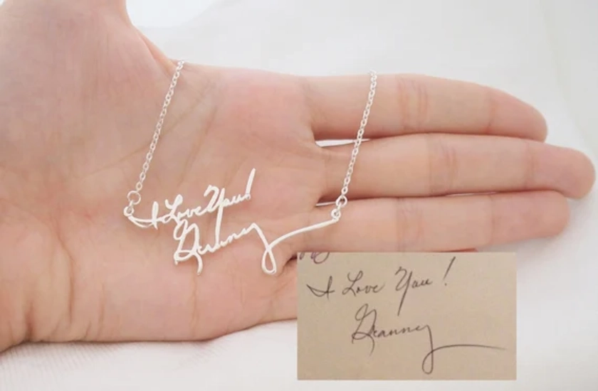 Handwriting Necklace • Personalized Signature Jewelry in Sterling Silver • Memorial Jewelry • Custom Anniversary Gift • Gift For Her • NH01