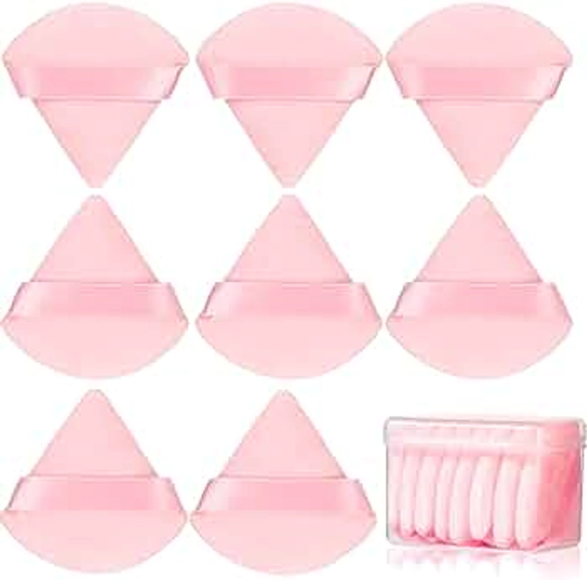 8 Pcs Cotton Powder Puff Face,JASSINS Triangle super soft for Both dry and wet Makeup Setting/Concealer/Loose and Body Powder/Foundation/Blush Makeup Sponge Set (Pink)