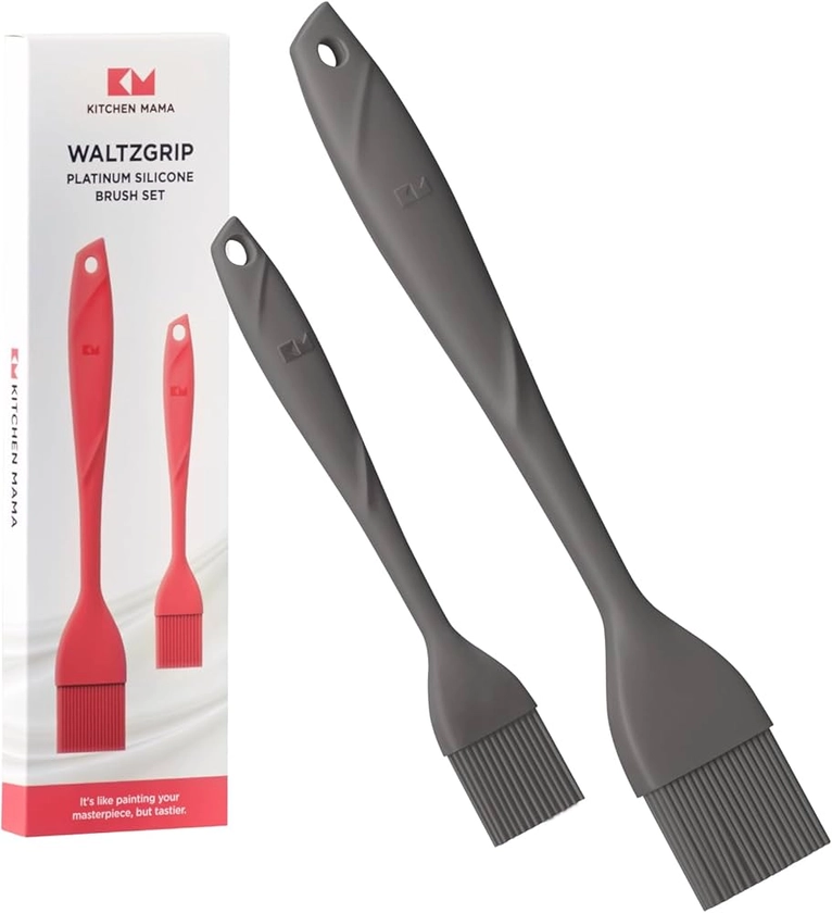 Amazon.com: Kitchen Mama WALTZGRIP Pincel de pastelaria de silicone platinado: conjunto de 2 resistentes ao calor para cozinhar, assar, pastelaria, grelhar, espalhar óleo, manteiga, molho de churrasco, ovos. Pode : Casa