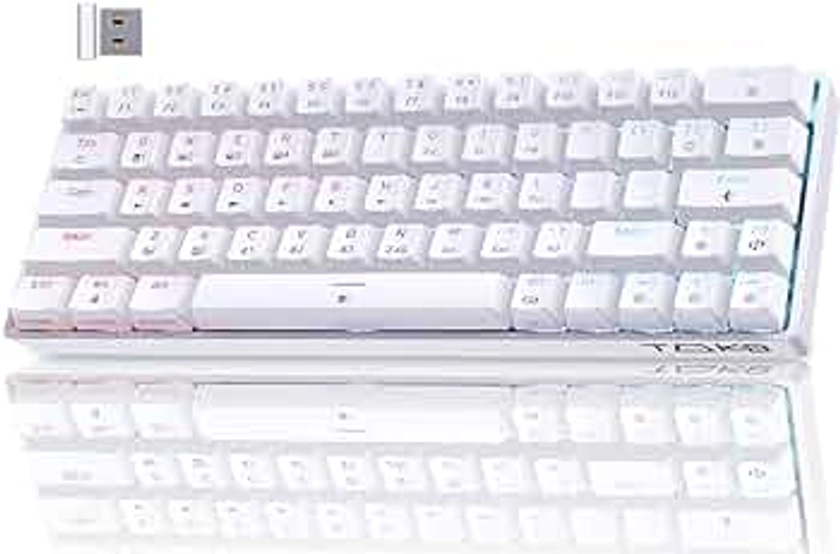 TMKB T63 Clavier Gamer sans Fil,60% Clavier Gaming Mecanique avec Bluetooth/2.4G /Type-C,Rétroéclairage RGB,Blanc