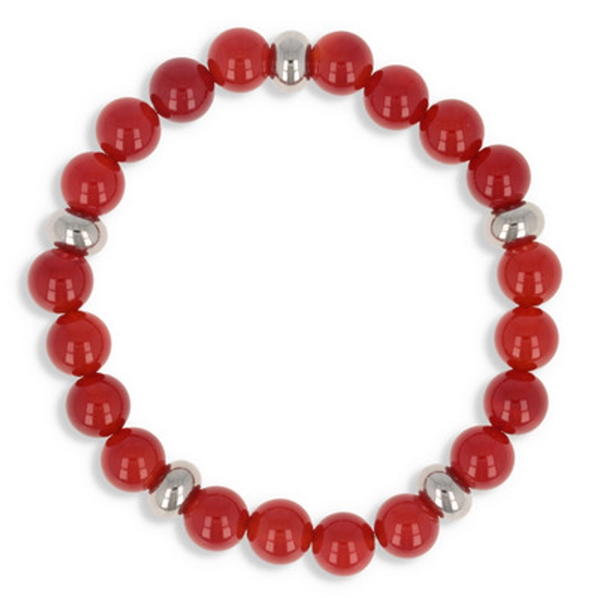 Bracelet élastique 60MM en pierre naturelle agate rouge et séparation en acier 2COLORS | MATY