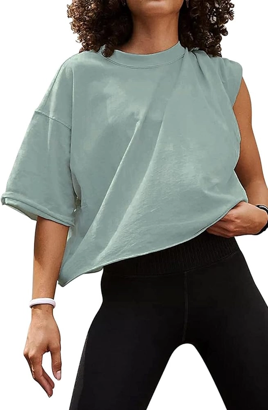 Oversized Workout Shirts for Women Short Sleeve Drop Shoulder Casual Crop Tops Baggy Gym Yoga Athletic Tee