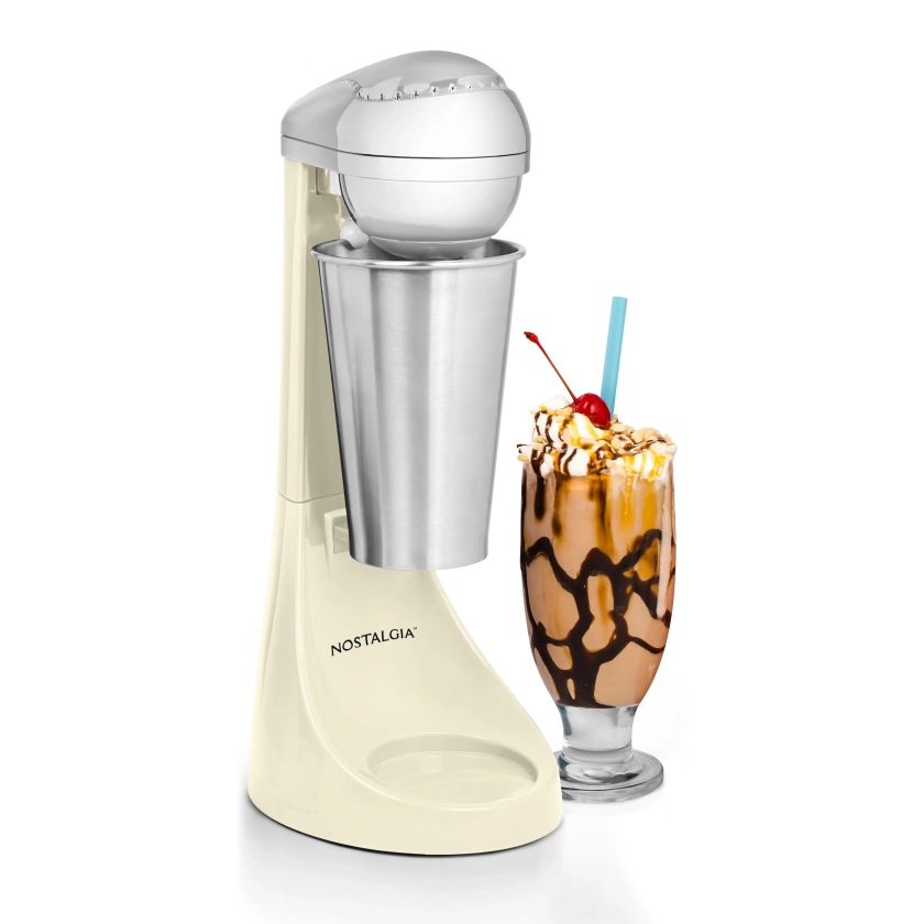 Nostalgia Two-Speed Electric Milkshake Maker and Drink Mixer, Includes 16-Ounce Stainless Steel Mixing Cup and Rod, Cream