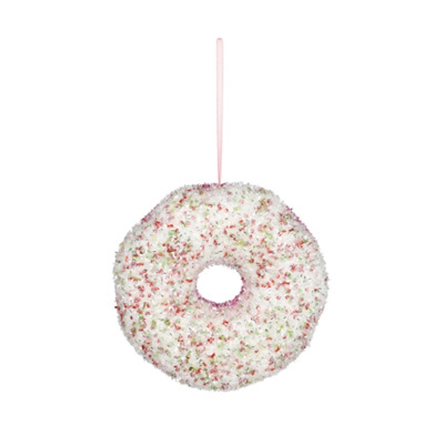 Pink and White Glitter Donut Hanging Decoration (16cm)