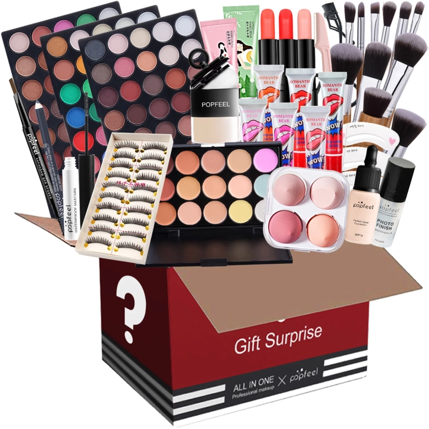 FantasyDay All-in-one Makeup Set Holiday Gift Surprise | Full Makeup Kit for Women Essential Starter Bundle Include Eyeshadow Palette Lipstick Blush Concealer Face Powder Eyeliner Mascara Soft Brush