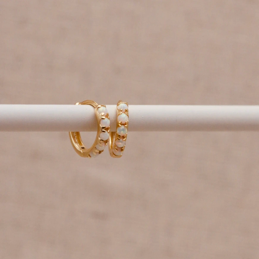 Gold Opal Huggie Hoops