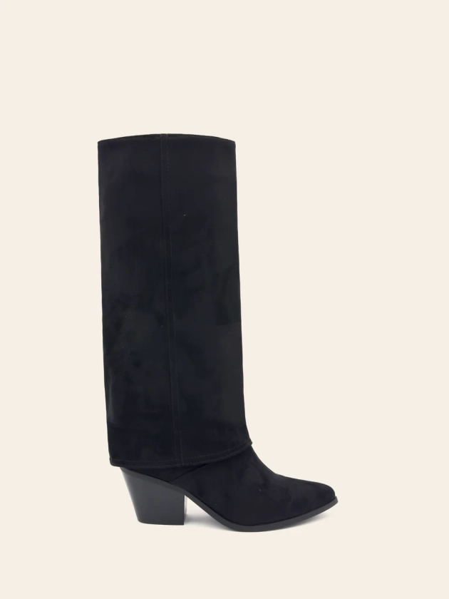 JUNE - Black Suede Pointed Toe Gaiters Boots