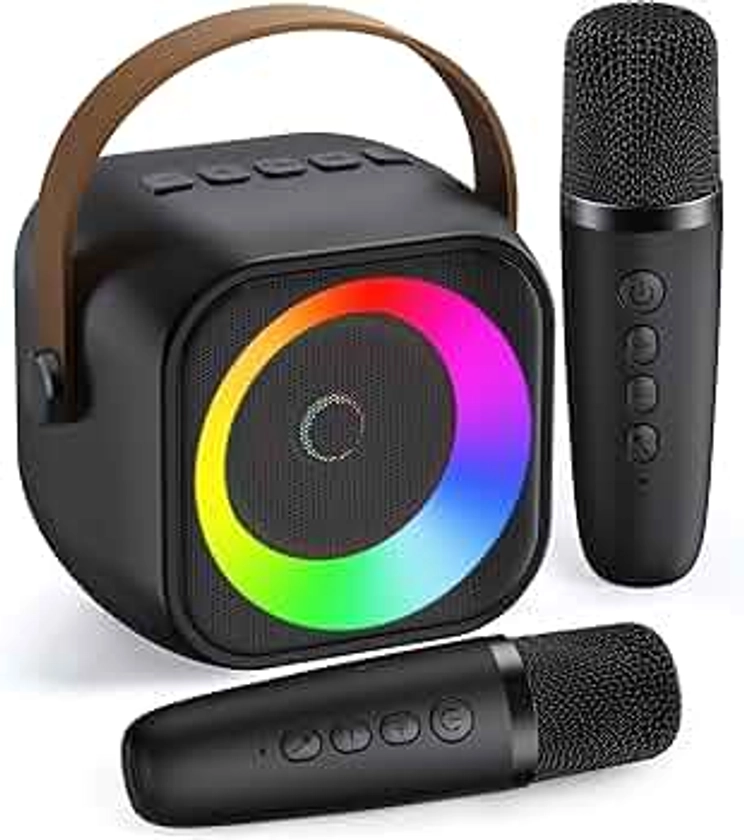 Mini Karaoke Machine, Portable Bluetooth Karaoke Speaker with 2 Wireless Microphones and Party Lights for Kids and Adults, Birthday Gifts for Girls Boys Family Home Party