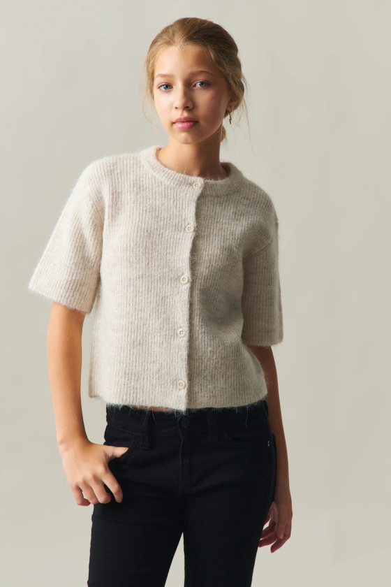 Y short sleeve cardigan - Wit - Gina Tricot