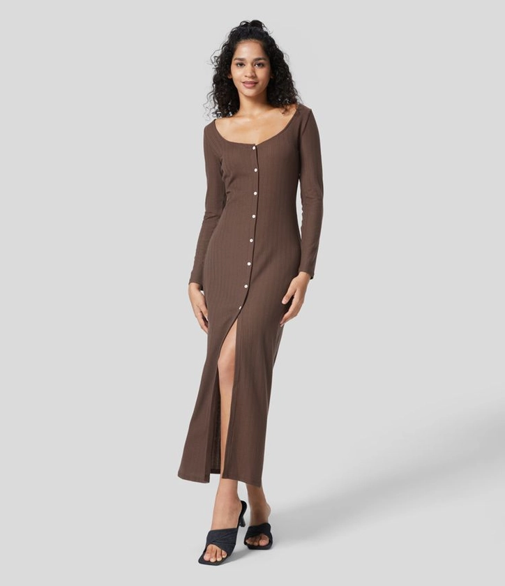 Women’s Button Long Sleeve Bodycon Maxi Casual Dress - Halara 